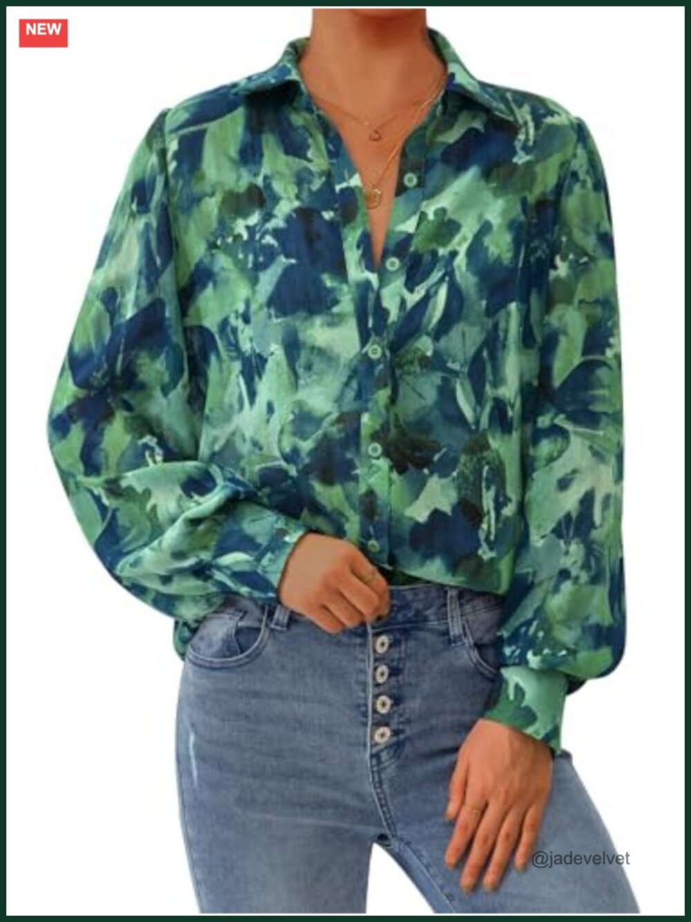 Chiffon Floral Button Down Shirt Long Sleeve V-Neck Boho Blouse